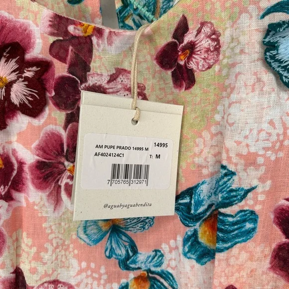 Agua by Agua Bendita Linen Embroidered Pupe Prado Mini Dress Medium